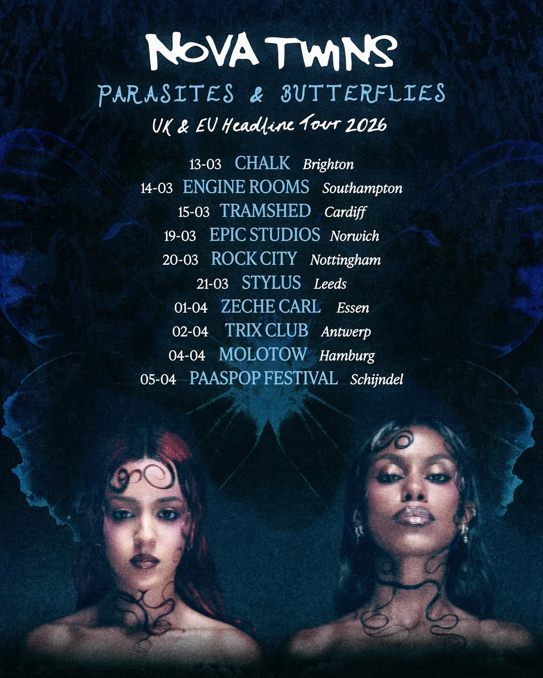 Nova Twins Parasites Butterflies Headline Tour Poster 2026